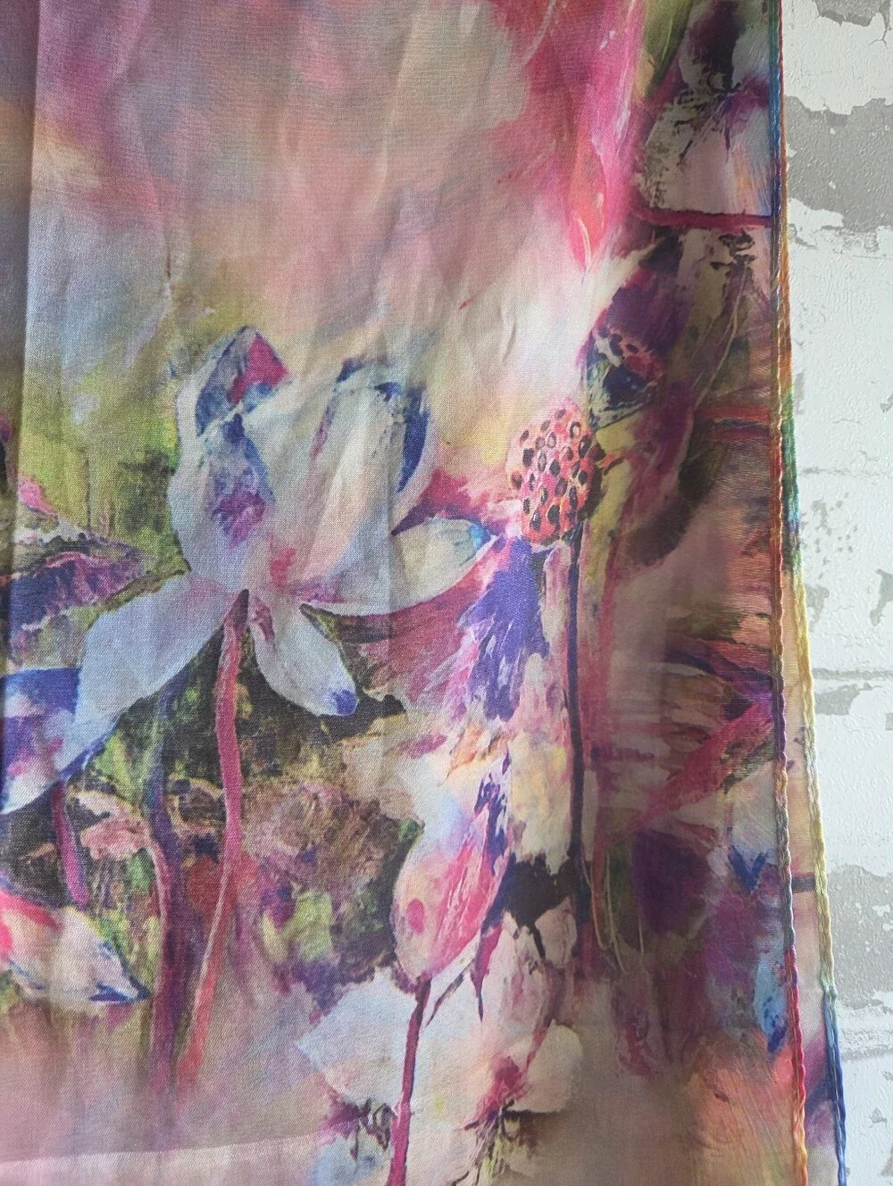 Reversible Abstract Floral Swirl Silk Feel Scarf